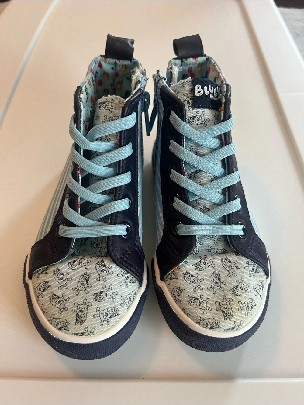Kids Bluey BlueStriped High-Top Sneakers with Character Accent
